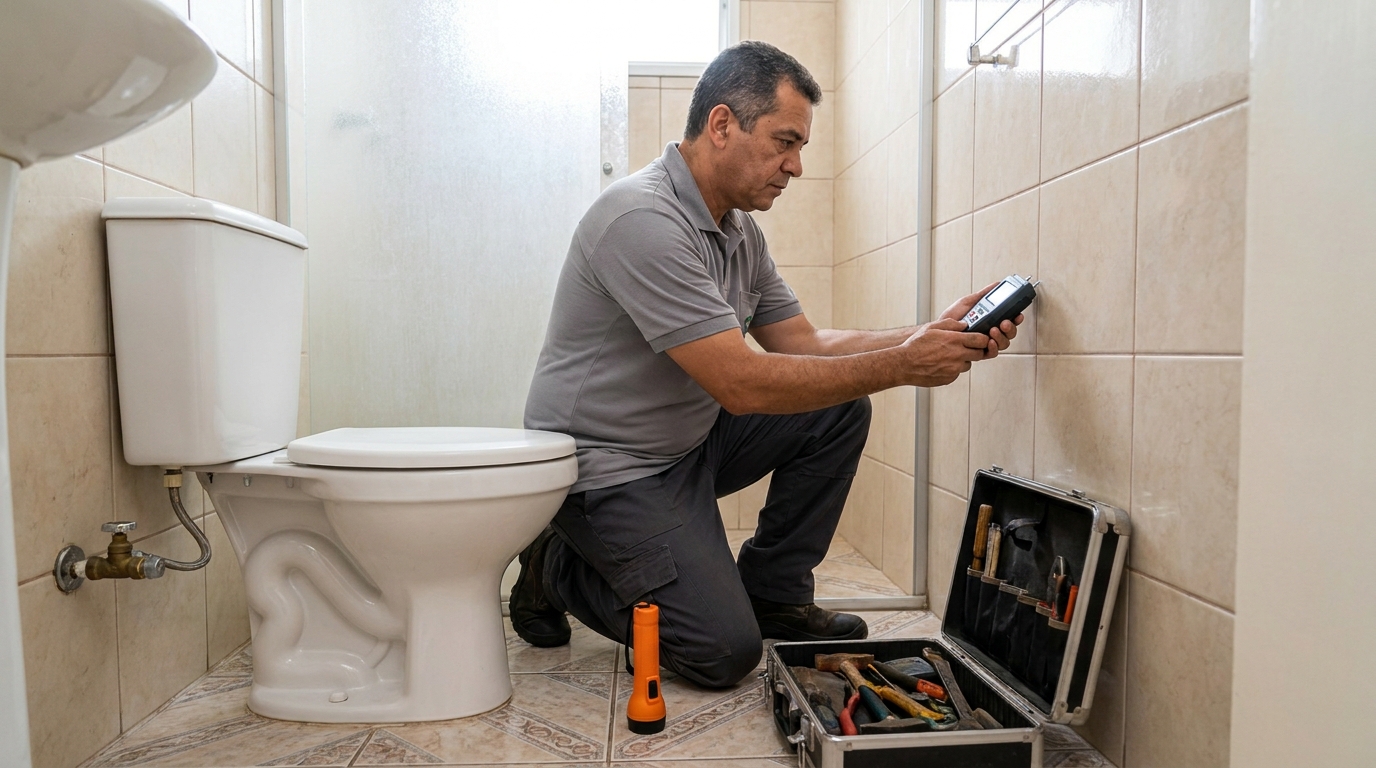 Técnico de caça vazamento com detector em Praia Grande‑SP